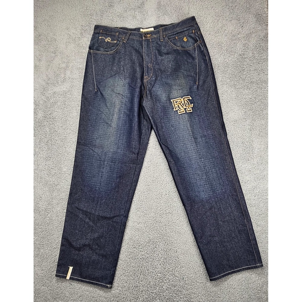 VTG Rocawear Jeans Mens 40x33 Blue Baggy Wide Leg Embroidered Hip Hop Grunge Y2K